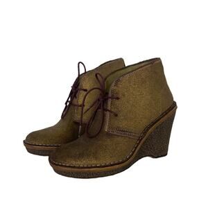 Bussola Women’s Gold Distressed Lace- Up Ankle Boots Size 38